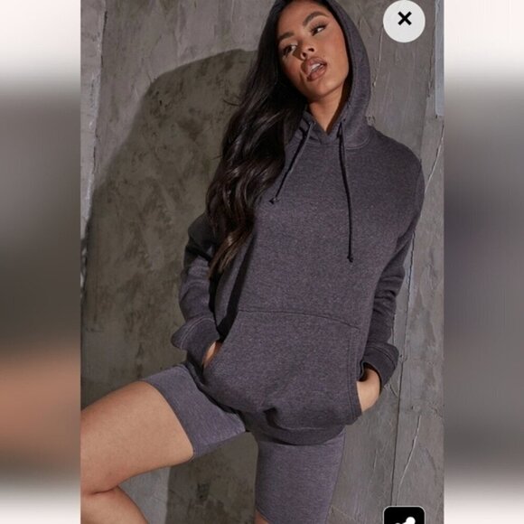 PLT Recycled Charcoal Oversize Sweat Hoodie L NWT Gray Black - Picture 2 of 8